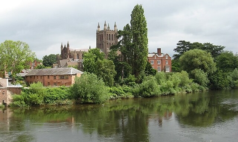 View of Hereford Cathedral and River Wye